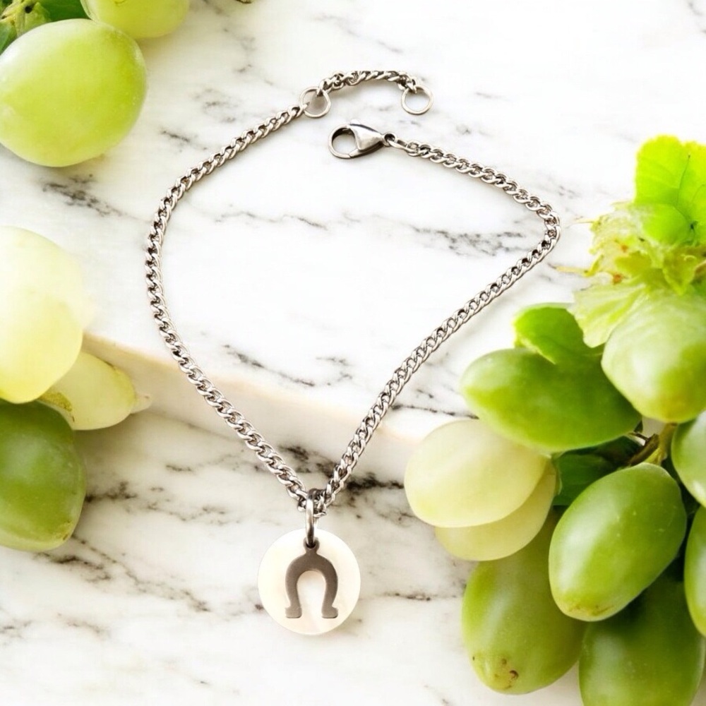 🆕 Horseshoe on a Fresh Water Shell Ankle Bracelet Stainless Steel